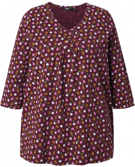 Ulla Popken Gingerbread Print 3/4 Sleeve Tee Plum - Marškinėliai - 