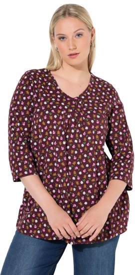 Ulla Popken Gingerbread Print 3/4 Sleeve Tee Plum - Marškinėliai - 