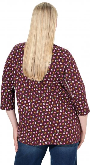 Ulla Popken Gingerbread Print 3/4 Sleeve Tee Plum - Marškinėliai - 