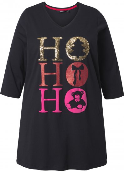Ulla Popken Ho Ho Ho 3/4 Sleeve Graphic Tunic Tee Black - Marškinėliai - 