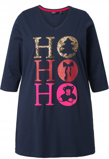 Ulla Popken Ho Ho Ho 3/4 Sleeve Graphic Tunic Tee Navy - Marškinėliai - 