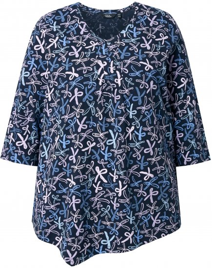 Ulla Popken Ribbon Print 3/4 Sleeve Asymmetric Tee Navy - Spausdinti marškinėliai moterims - 