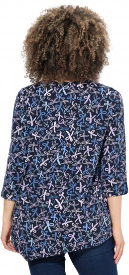 Ulla Popken Ribbon Print 3/4 Sleeve Asymmetric Tee Navy - Spausdinti marškinėliai moterims - 