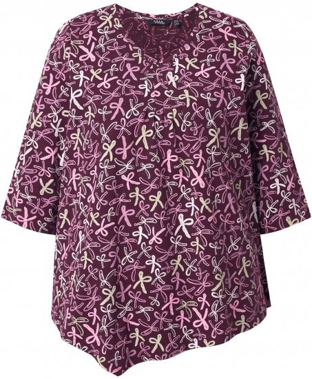 Ulla Popken Ribbon Print 3/4 Sleeve Asymmetric Tee Plum - Spausdinti marškinėliai moterims - 