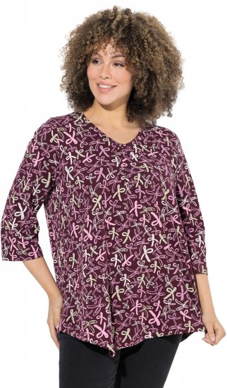 Ulla Popken Ribbon Print 3/4 Sleeve Asymmetric Tee Plum - Spausdinti marškinėliai moterims - 