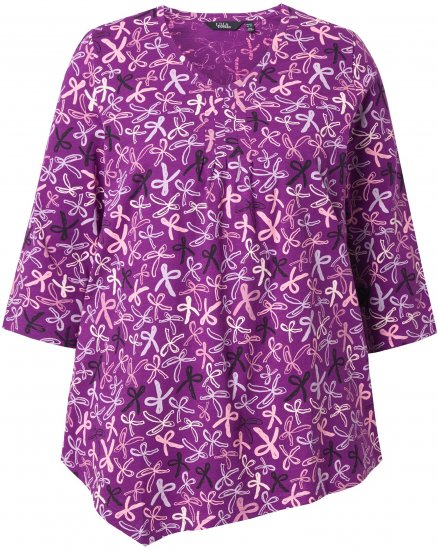 Ulla Popken Ribbon Print 3/4 Sleeve Asymmetric Tee Light Plum - Spausdinti marškinėliai moterims - 