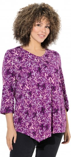 Ulla Popken Ribbon Print 3/4 Sleeve Asymmetric Tee Light Plum - Spausdinti marškinėliai moterims - 