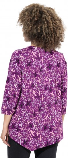 Ulla Popken Ribbon Print 3/4 Sleeve Asymmetric Tee Light Plum - Spausdinti marškinėliai moterims - 