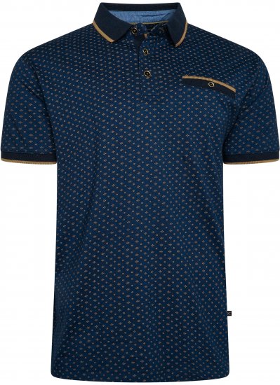 Kam Jeans 5529 AOP Mini Geo Print Polo Indigo - Polo marškinėliai - Polo marškinėliai - 2XL-8XL
