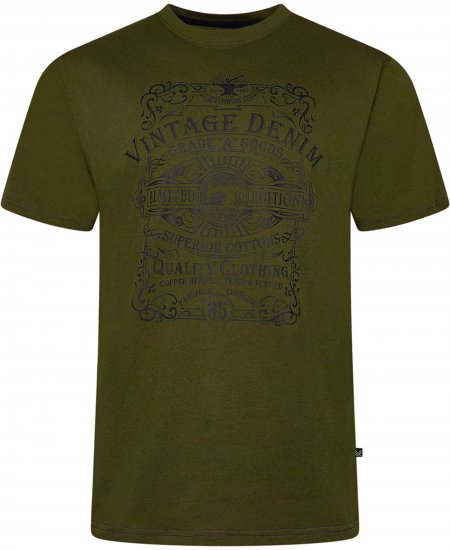 Kam Jeans 5786 Vintage Denim Print Tee Olive - Marškinėliai - Marškinėliai - 2XL-14XL
