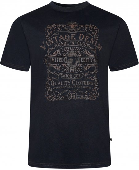 Kam Jeans 5786 Vintage Denim Print Tee Black - Marškinėliai - Marškinėliai - 2XL-14XL