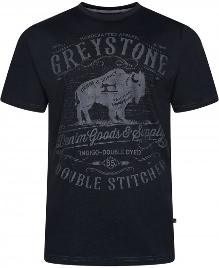 Kam Jeans 5790 Greystone Print Tee Black - Marškinėliai - Marškinėliai - 2XL-14XL