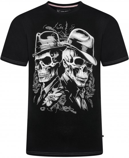 Kam Jeans 5796 Twin Gentleman Skull Print Tee Black - Marškinėliai - Marškinėliai - 2XL-14XL