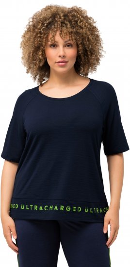 Ulla Popken Classic Fit Half-Sleeve Crew Neck T-shirt With Hem Inscription Navy Blue - Spausdinti marškinėliai moterims - 