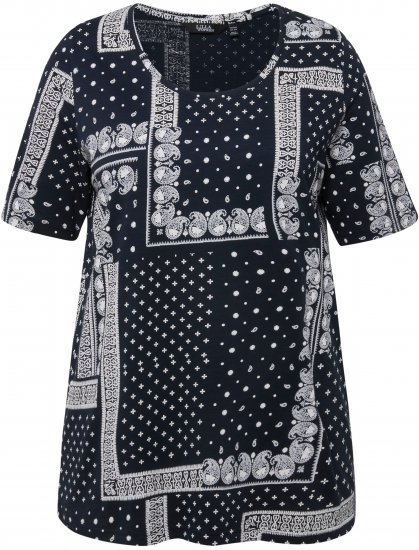 Ulla Popken Paisley A-Line Short Sleeve Tee Navy Blue - Spausdinti marškinėliai moterims - 