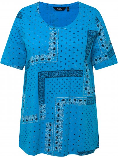 Ulla Popken Paisley A-Line Short Sleeve Tee Sapphire Blue - Spausdinti marškinėliai moterims - 