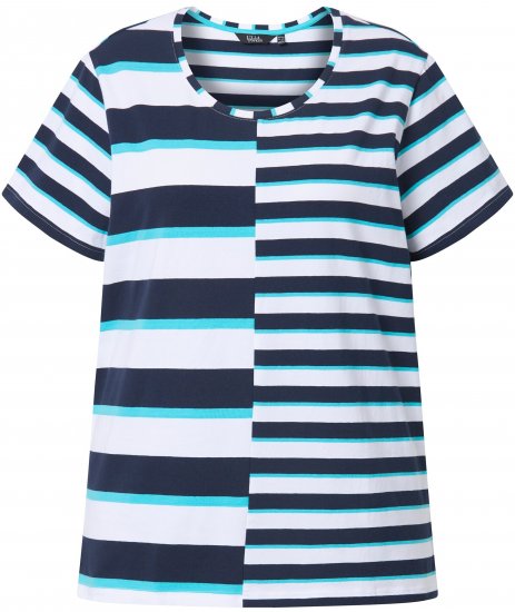 Ulla Popken Mix Stripe Short Sleeve Tee Deep Aqua - Spausdinti marškinėliai moterims - 