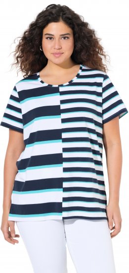 Ulla Popken Mix Stripe Short Sleeve Tee Deep Aqua - Spausdinti marškinėliai moterims - 