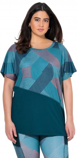Ulla Popken Quick Drying Geometric Print Short Sleeve Tee Dark Petrol - Spausdinti marškinėliai moterims - 