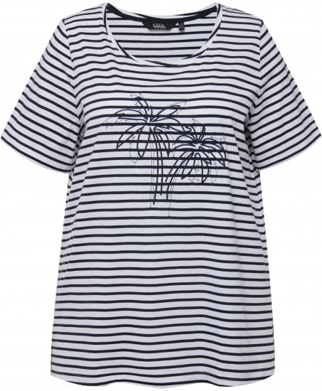 Ulla Popken Palm Tree Embroidered Tee Navy Blue - Spausdinti marškinėliai moterims - 