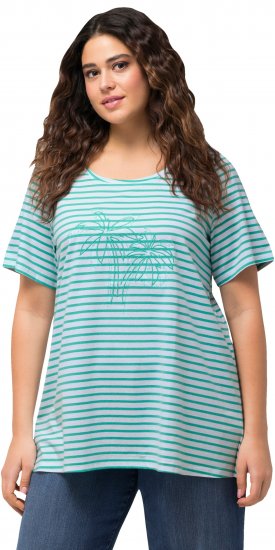 Ulla Popken Palm Tree Embroidered Tee Turquoise Green - Spausdinti marškinėliai moterims - 