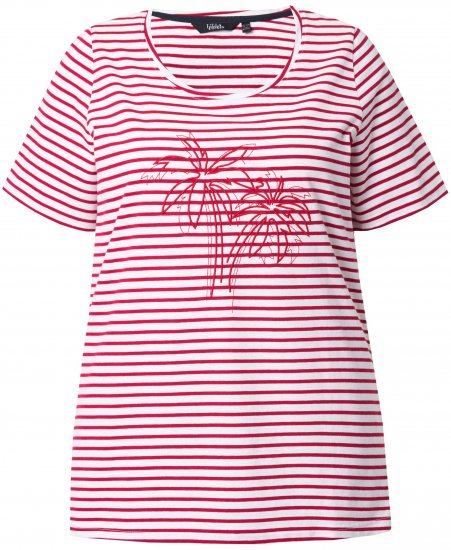 Ulla Popken Palm Tree Embroidered Tee Dark Raspberry - Spausdinti marškinėliai moterims - 
