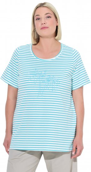 Ulla Popken Palm Tree Embroidered Tee Deep Aqua - Spausdinti marškinėliai moterims - 