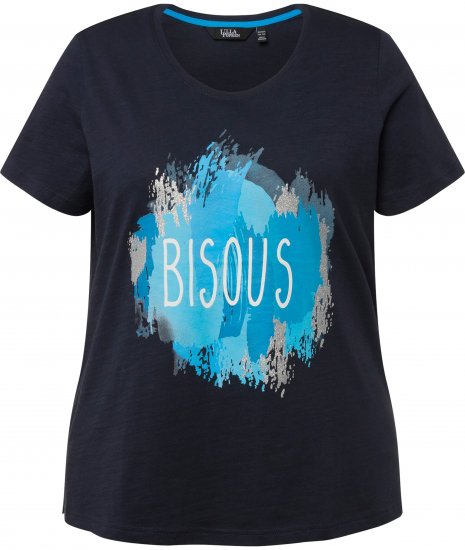 Ulla Popken BISOUS Short Sleeve Graphic Tee Navy Blue - Spausdinti marškinėliai moterims - 
