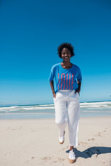 Ulla Popken LOVE Short Sleeve Graphic Tee Sapphire Blue - Spausdinti marškinėliai moterims - 