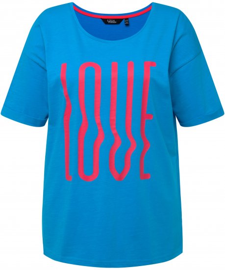 Ulla Popken LOVE Short Sleeve Graphic Tee Sapphire Blue - Spausdinti marškinėliai moterims - 