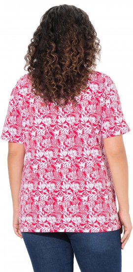 Ulla Popken Coral Reef Printed Short Sleeve V-Neck Tee Lychee - Spausdinti marškinėliai moterims - 