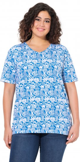 Ulla Popken Coral Reef Printed Short Sleeve V-Neck Tee Teal Blue - Spausdinti marškinėliai moterims - 