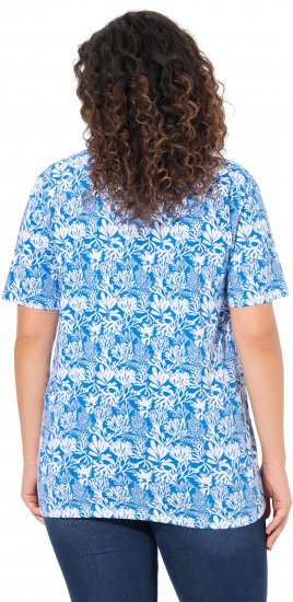 Ulla Popken Coral Reef Printed Short Sleeve V-Neck Tee Teal Blue - Spausdinti marškinėliai moterims - 