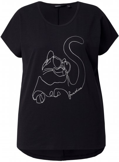 Ulla Popken Metallic Animal Cap Sleeve Graphic Tee Black - Spausdinti marškinėliai moterims - 