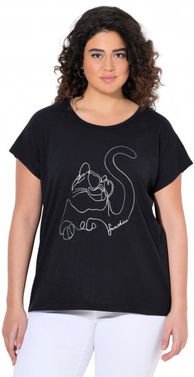 Ulla Popken Metallic Animal Cap Sleeve Graphic Tee Black - Spausdinti marškinėliai moterims - 