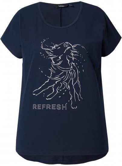 Ulla Popken Metallic Animal Cap Sleeve Graphic Tee Navy - Spausdinti marškinėliai moterims - 