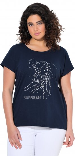 Ulla Popken Metallic Animal Cap Sleeve Graphic Tee Navy - Spausdinti marškinėliai moterims - 