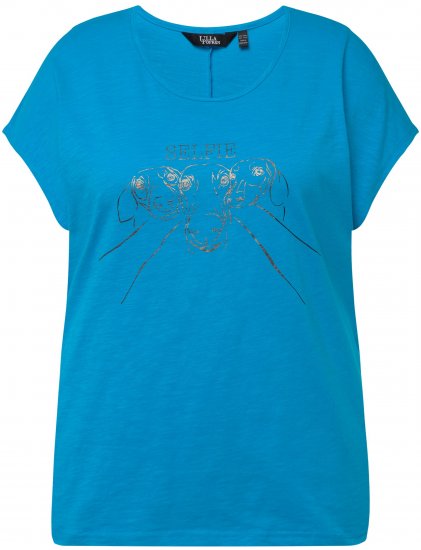 Ulla Popken Metallic Animal Cap Sleeve Graphic Tee Sapphire Blue - Spausdinti marškinėliai moterims - 