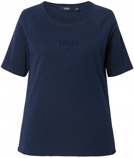 Ulla Popken TRUE Lettering Short Sleeve Tee Navy Blue - Spausdinti marškinėliai moterims - 