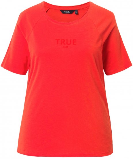 Ulla Popken TRUE Lettering Short Sleeve Tee Neon Red - Spausdinti marškinėliai moterims - 