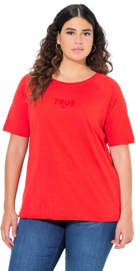 Ulla Popken TRUE Lettering Short Sleeve Tee Neon Red - Spausdinti marškinėliai moterims - 