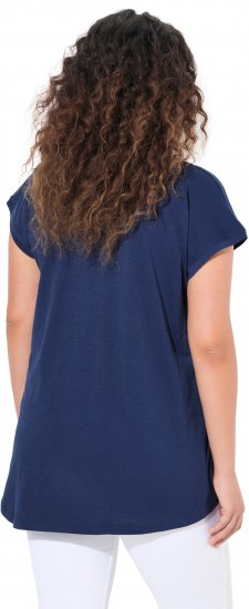 Ulla Popken Half-Sleeve A-line V-Neck Boat Pattern T-Shirt Ink Blue - Spausdinti marškinėliai moterims - 