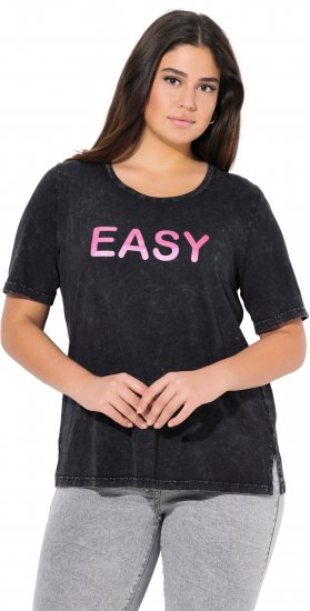 Ulla Popken Easy Short Sleeve Acid Wash Graphic Tee Black - Spausdinti marškinėliai moterims - 