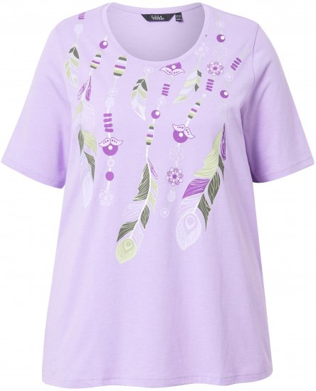 Ulla Popken Metallic Feather Short Sleeve Graphic Tee Lavender - Spausdinti marškinėliai moterims - 