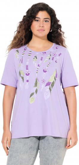 Ulla Popken Metallic Feather Short Sleeve Graphic Tee Lavender - Spausdinti marškinėliai moterims - 