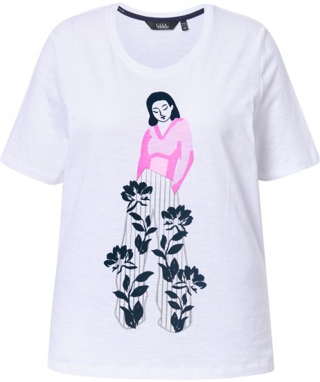 Ulla Popken Flocked Short Sleeve Graphic Tee Snow White - Spausdinti marškinėliai moterims - 