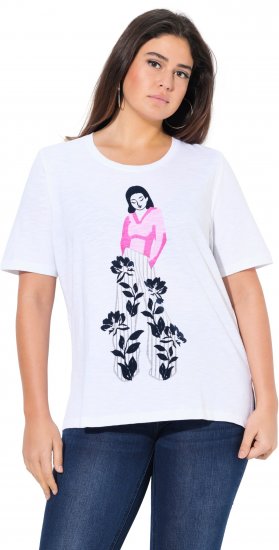 Ulla Popken Flocked Short Sleeve Graphic Tee Snow White - Spausdinti marškinėliai moterims - 