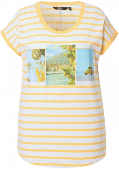 Ulla Popken Striped Short Sleeve Citrus Graphic Tee Sun Yellow - Spausdinti marškinėliai moterims - 
