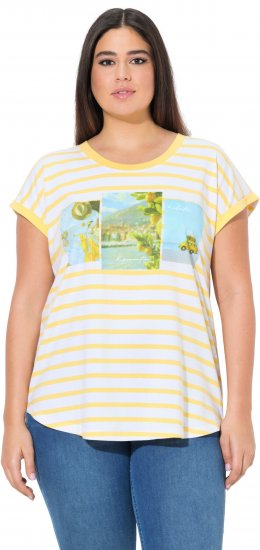 Ulla Popken Striped Short Sleeve Citrus Graphic Tee Sun Yellow - Spausdinti marškinėliai moterims - 