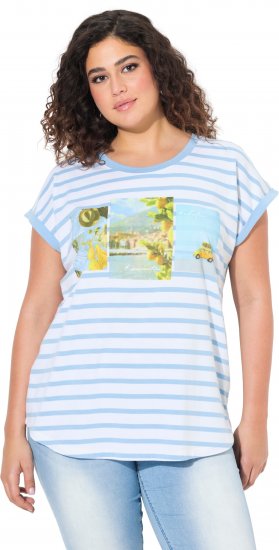 Ulla Popken Striped Short Sleeve Citrus Graphic Tee Light Blue - Spausdinti marškinėliai moterims - 